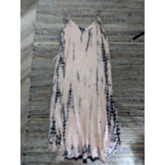 Tie Dye Midi Dress M Peach Blue Spaghetti Straps Beachy Summer Vneck Lined - Picture 7 of 7